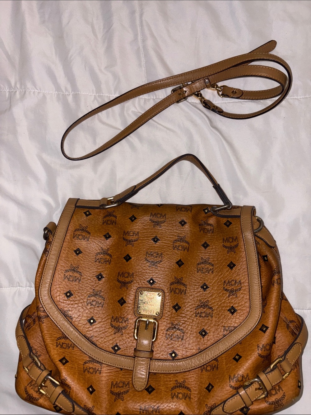 MCM Cognac Visetos Monogram Satchel - Tan Brown